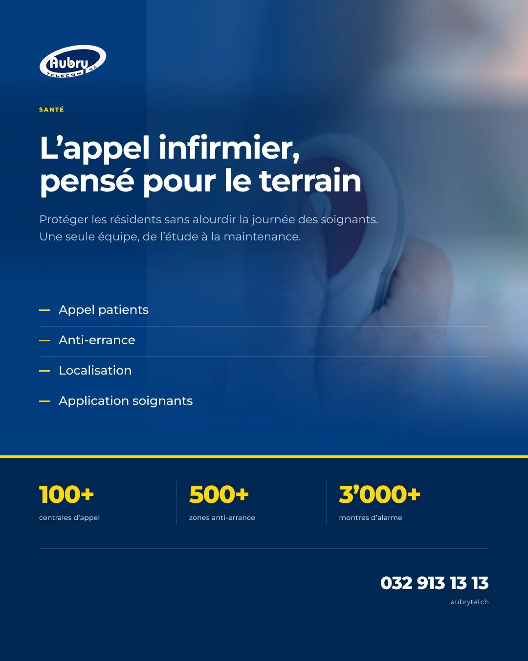 Visuel Aubry consacré à la disponibilité des systèmes d’appel infirmier
