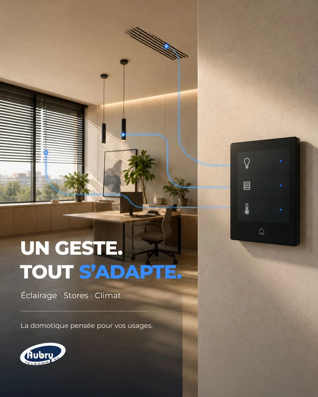 Visuel Aubry : commande murale pour l’éclairage, les stores et le climat